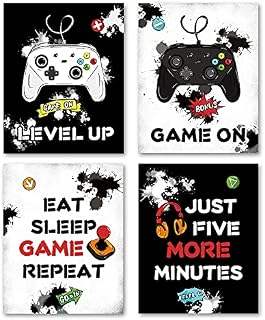 WERNNSAI Unframed Video Game Art Print - Set of 4 Inspirational Words Quote Poster for Boys Kids Watercolor Funny Gaming Theme Pictures for Home Bedroom Playroom Nursery Decor 20cm x 25cm