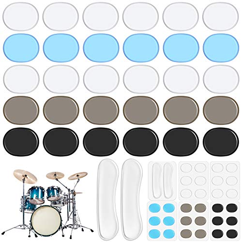 MIKIMIQI Drum Mute Pads, 30 Pcs Round & 2 Pcs Long Silicone Drum Silencers, 4 Colors