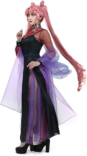 Miniatura 2 de miccostumes Disfraz de mujer negro para cosplay, gótico, tirantes delgados, línea A, vestido de graduación con accesorios