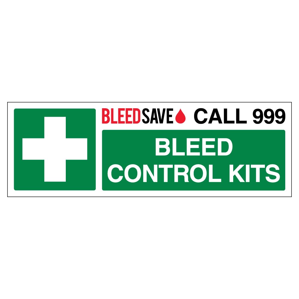 Bleedsave Bleed Control Kit - Call 999 - Landscape 450 x 150 mm - 3mm Aluminium Composite Safety Sign