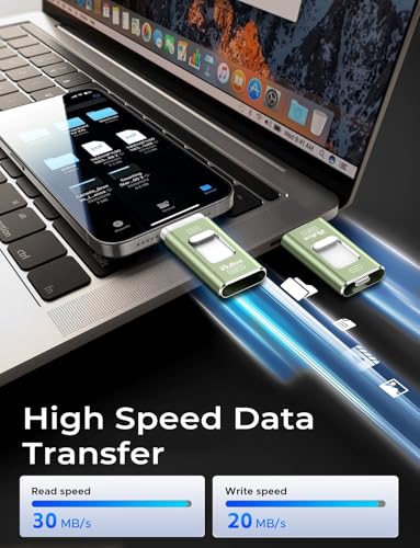 Image of Gulloe 256GB Dual Interface Flash Drive for Phone Storage Photos Videos, Phone USB Backup External Photo Memory Stick - No App Required, Compatible with iPhone, iPad, Android & PC (Sage Green)
