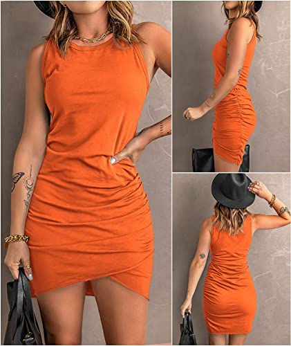 image for BTFBM Women Summer Dresses 2026 Sleeveless Tank Ruched Bodycon Sundres