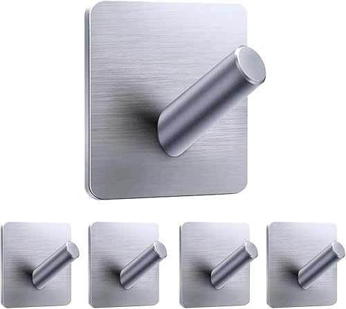 Ganchos adhesivos resistentes, paquete de 5 ganchos para toallas de baño, ganchos de pared adhesivos para baños, abrigos, batas, cocina, ganchos