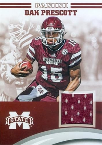 Dak Prescott player worn jersey patch football card (Mississippi State Bulldogs) 2016 Panini Team Collection DPMS maroon jersey - Unsigned College Cards