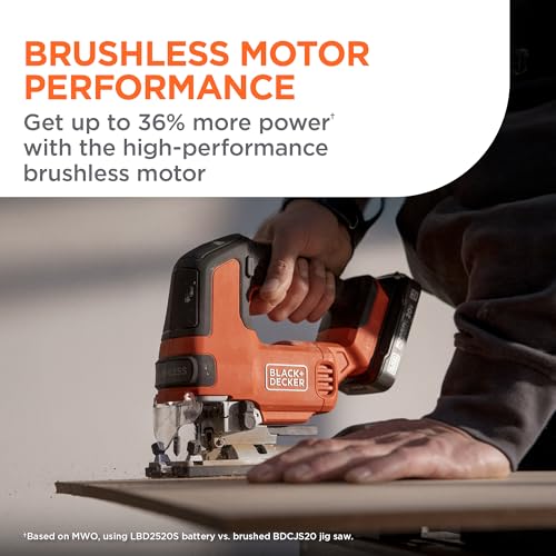 BLACK+DECKER 20V MAX Brushless Cordless JigSaw Kit with 2.5Ah Battery and Charger, 24T Steel Blade, 6T Wood Blade, Up to 82 Ft per Charge, 1 In. Stroke, Variable Speed, LED, PowerConnect (BLJS78E1) by BLACK+DECKER - Image 2