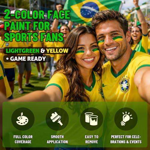 Image of BADCOLOR Brazil Yellow Green Face Body Paint Stick Set, Oil Based Sports Fan Makeup Stick, Waterproof Sweatproof Cream Face Paint for Football, Rugby, Softball, Baseball, Lacrosse, Sports Accessories