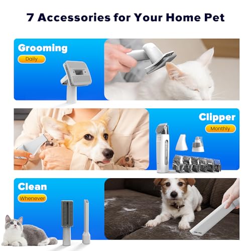 Image of DUXANO 7 in 1Dog Grooming Kit Pet Grooming Kit 15000 Pa Powerful Vacuum Suction Picks Up 99% Pet Hair, Pet Hair Remover with Dog Clippers, Grooming Brush, Nail Trimmer Grinder (Extra Large)