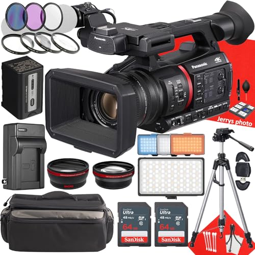 Image of Panasonic AG-CX350 4K Camcorder + 2PC 64 GB Memory + Handle Unit + Extra Battery + LED Light + Filters + Tripod + More (27pc Bundle)