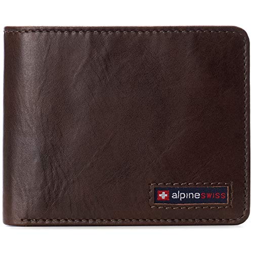 Image of Alpine Swiss Connor Executive Bifold Wallet | Business Passcase for Men | Premium Leather | Dual ID Windows | RFID Blocking | Gift Box Included Glossy Nappa Brown