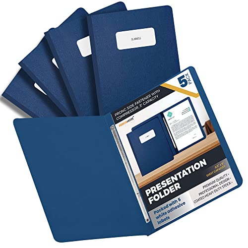 5 Pack Of 8.5 ”X11” Pressboard Presentation Binder Folder, Blue Fiberboard Report Cover With Metal Prong Paper Fastener To Neatly Bind Reports, Proposals, Transcripts And Other Documents #TOP19