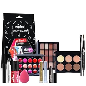 Multifunctionele make-upset, all-in-one make-up-cadeauset, cosmetica-palet, starterkit, lipgloss, blush borstel, oogschaduwpalet, sterk gepigmenteerd, voor vrouwen en meisjes