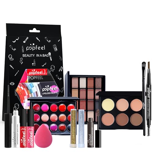 Kit de Maquillaje, Set Maquillaje Mujer, Estuche Maquillaje Mujer, Set de Regalo de Maquillaje Kit de Inicio Completo con Sombras de Ojos, Fundación, Maletín Maquillaje para Niñas Mujeres