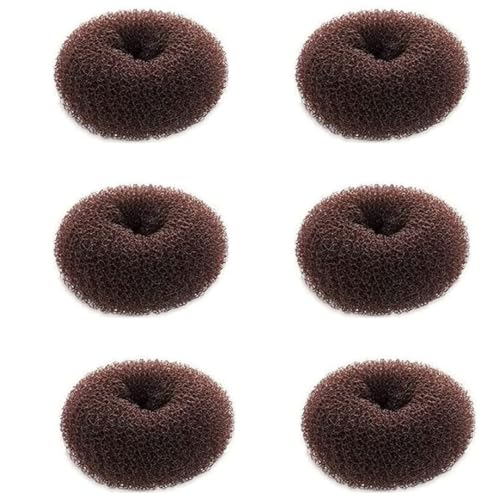 6 mini ciambelle per chignon, 6 pezzi, marrone scuro, per capelli corti e sottili