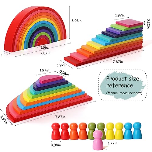 SHIERDU 45-Piece Wooden Rainbow Stack Set, 4-in-1 Building Blocks preschoolers Early Development & Activity Toys Montessori Toys for Kids 3, 4, 5, 6 Years and Older Gifts for Boys and Girls - Thumbnail 6