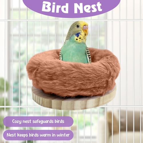 Image of Hamiledyi Bird Bed for Cage Plush Parrot Hanging Hammock Warm Bird Nest Parrot Nest House Snuggle Hut Birds Sleeping Bed Soft Warm Hammock for Parakeet Lovebird Cockatoos Budgies(Brown)
