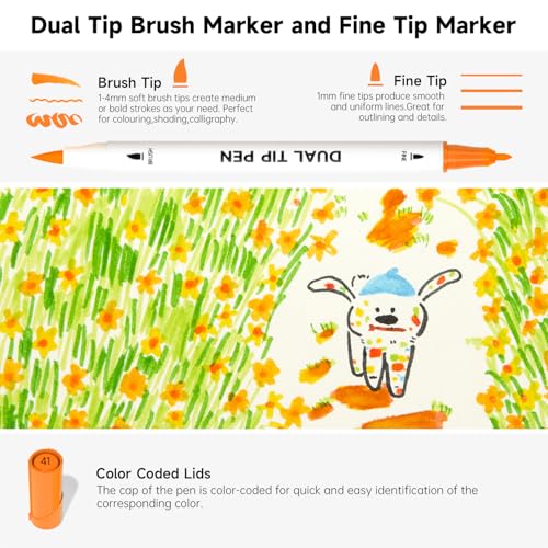 Image of Shuttle Art Dual Tip Brush Marker Pens, 105 Colors Fine and Brush Tip Markers Set in Portable Case with 1 Coloring Book for Kids, Water-based Ink Adult Artist Coloring Calligraphy Journal Doodling