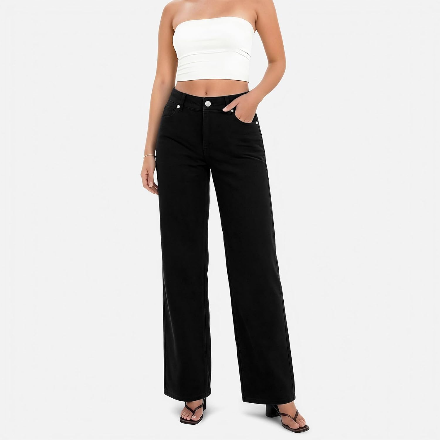 Women's Wide Leg Jeans Mid Low Rise Baggy Straight Denim Pants image 3