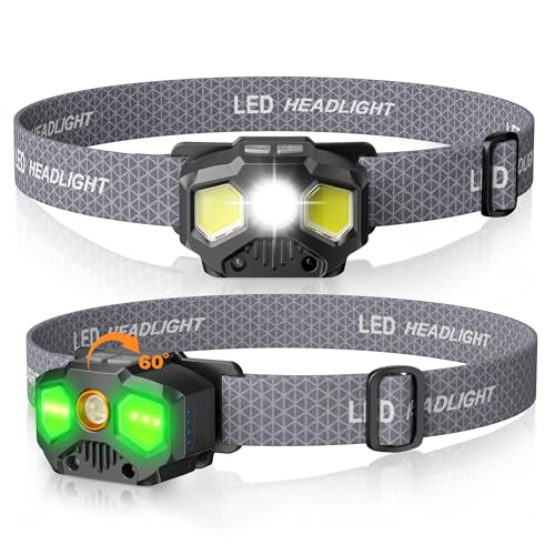 HOKOILN Rechargeable Headlamp 1400LM Red Green White LED Head Lamp 2 Pack