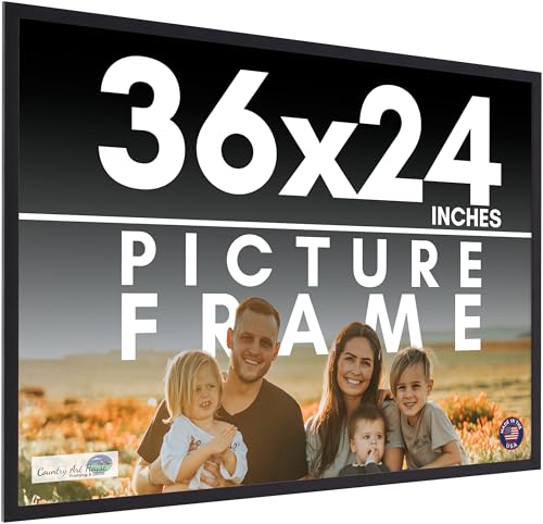 36x24 Frame Black Picture Frame - Complete Modern Photo Frame Includes UV Acrylic Shatter Guard Front, Acid Free Foam Backing Board, Hanging Hardware Wood Wall Frames for Family Photos - no Mat