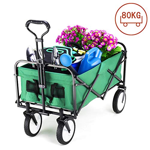 Preisvergleich Produktbild GIGALUMI Faltbarer Bollerwagen grün Gartenwagen 360° drehbar Handwagen bis 80kg belastbar geeignet für alle Gelände