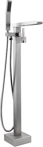 Miniatura 1 de BAGNOLUX Grifo de bañera de latón con una sola manija con ducha de mano (estilo cascada B, níquel cepillado)