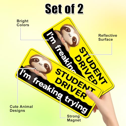 Image of 2 Pcs Newbie Magnetic Student Driver Stickers for Car Beginner Funny Lovely Magnet Supplies Bumper Safety Sign Suitable for Keeping a Safe Distance