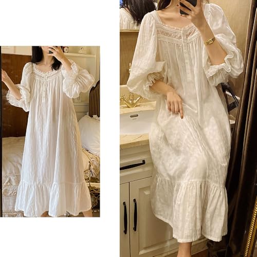 Womens' Cotton Nightgown Vintage Sleepwear Casual Housedress Nighty Pajamas Princess Loungedress4