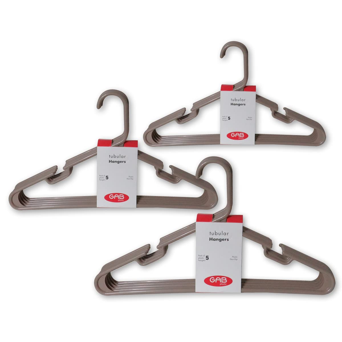 GAB Plastic, Plastic Hangers, Mocha, 3x5 Pack (15 Pieces), Durable, Heavy Duty Hangers, Clothes Hangers, Made from Recycled Plastic, Hangers With Slits, For Wet & Dry Clothes, Coat Hanger