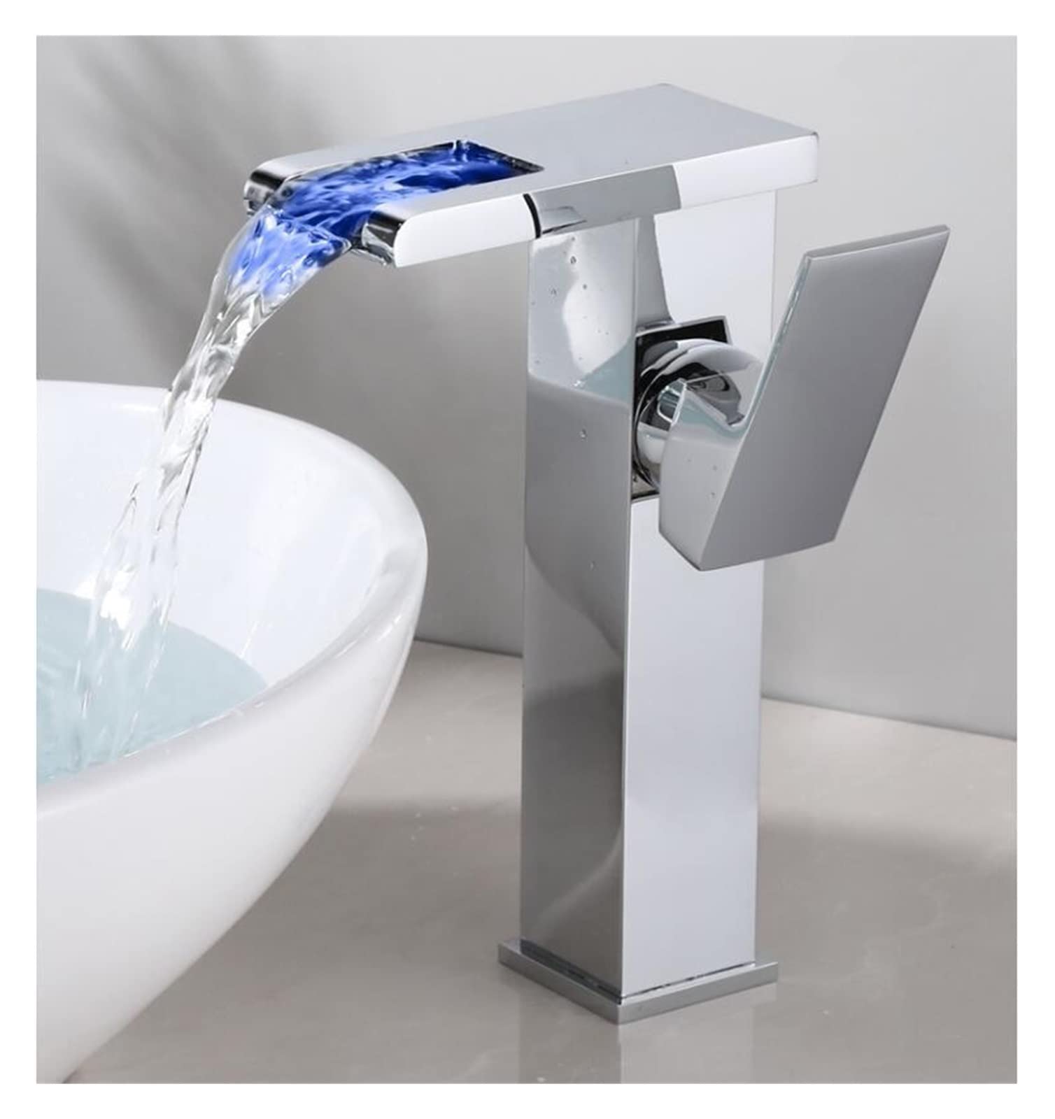 Robinet de lavabo haut chromé avec mitigeur eau chaude et froide et éclairage LED pour évier