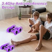 MidiVix Ferngesteuertes Auto, 90 Min Spielzeit, 2.4Ghz Doppelseitig 360° drehbare RC Stunt Crawler mit Scheinwerfern, 4WD Off Road Drift RC Auto Spielzeug Geschenke für Jungen 6-12 Lila – Ansicht 5