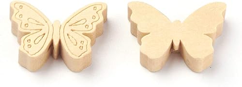 Miniatura 2 de Fashewelry 50 cuentas espaciadoras de mariposa en blanco sin terminar de madera natural, cuentas de insectos de 0.709 x 0.945 in para fabricación de