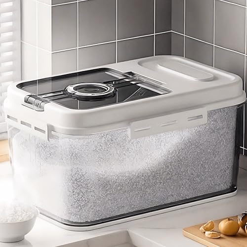 Image of Rice Storage Container Barrel | Air Tight Transparent Plastic Containers | Dal Pulses Cereal & Flour Airtight Box | Large & Big Size Modular Home Organizer (Container - Large)