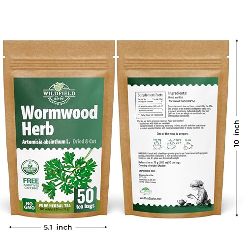 Image of 50 Bags Wormwood Herbal Tea (Artemisia Absinthum L.) - 50 Tea Bags 1.5g Absinthe Wormwood Herb