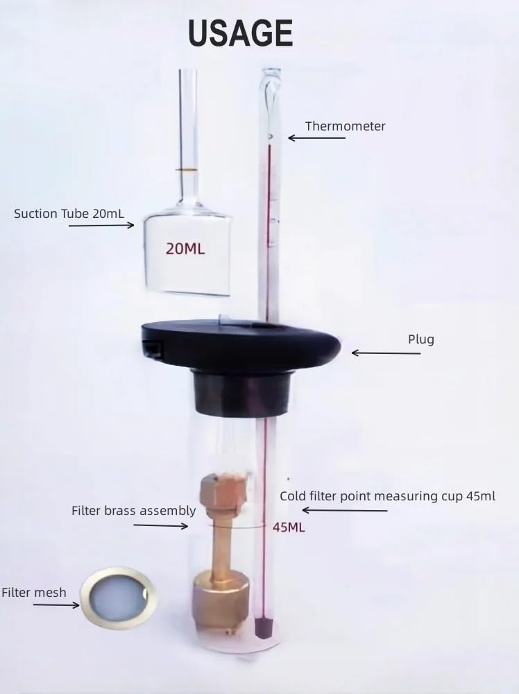 Kubek miarowy z zimnym filtrem 45 mL — laboratoryjne narzędzie CFPP ze szkła borokrzemianowego do testowania