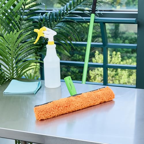 Image of Restaurantware-Clean Tek Professional Window Washer Strip, 1 Window Scrubber with T-Bar Handle - Machine Washable, No-Streak Cleaning, Orange Microfiber Washer for Glass Door, Home Or Commercial Use