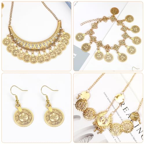 Collar Pulsera Tocado Pendientes Estilo Vintage, Conjunto de Joyas Estilo Boho para Mujer, Accesorios para Danza del Vientre Mujer para Carnavales Fiestas - imagen 4