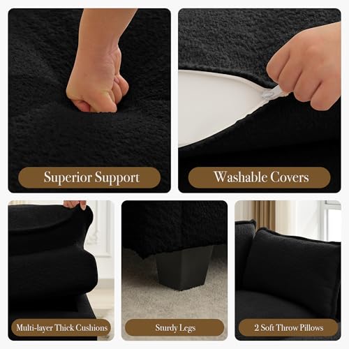 ROWHY 112'' Modular Sectional Cloud Couch with Movable Ottoman, 4 Seat Modern Chenille Sofa, Deep Seat L Shaped Couch for Living Room Bedroom Apartment,Jet Black - Image 4