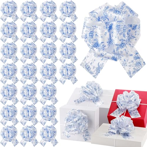 Riceshoot 60 Pcs Blue Floral Pull Bows 6 Inch Large Ribbon Gift Wrapping Bows for Spring, Summer Tea Parties, Weddings, Birthday, Graduation Holiday Decorations Housewarming Gift Wrapping by Riceshoot - Used condition - US$6.95