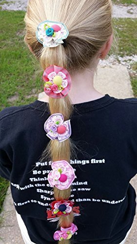 The perfect Stocking Stuffer for your little girl. Set of 6 vibrant colored, handmade elastic ponytail holders