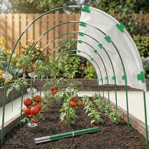Arceaux de jardin pour plates-bandes surélevées et 30 pinces à tomates, cerceaux de serre pour filet, antirouille de 0,6 cm, support de plantes en fibre de verre pouvant couvrir 0,9 à 1,1 m de largeur