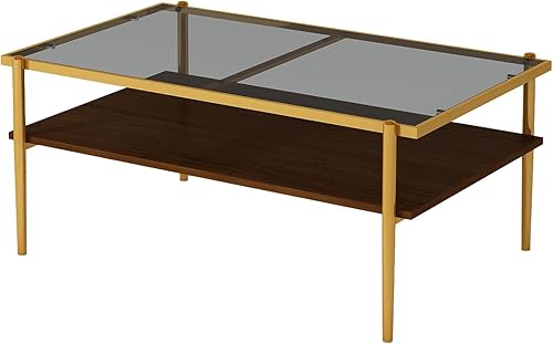 Miniatura 3 de Juego de mesa auxiliar y mesa auxiliar de 3 piezas, marco de metal dorado, mesas auxiliares superiores de cristal, estante superior cuadrado, mesas