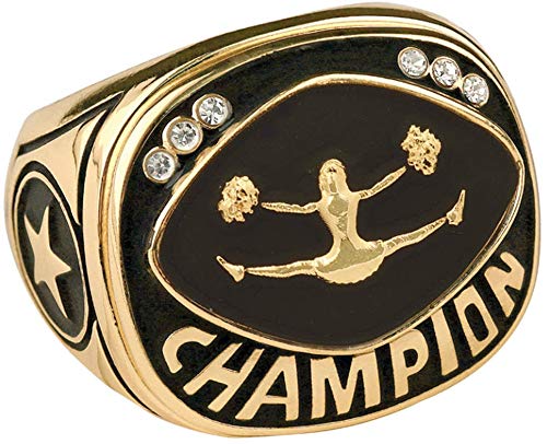 Express Medals Champion Cheerleading Trophy Ring in Sizes 6 to 15 with Award Display Stand Case and Neck Display Ball Style Chain 15