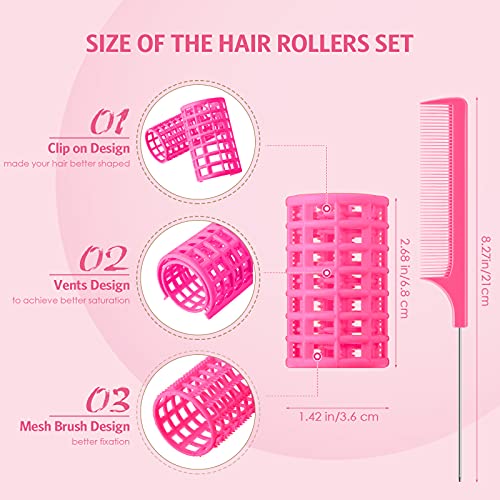 12 Pieces Hair Roller, Large Size Plastic Hair Rollers Hair Curlers With Steel Pintail Comb Rat Tail Comb For Short Hair Long Hair Hairdressing Styling Tools (Pink,6.8 X 3.6 Cm) #TOP1