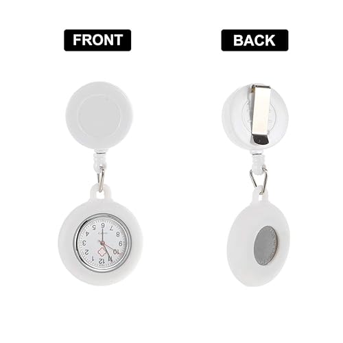 Miniatura 3 de POPETPOP Reloj retráctil para enfermera, unisex, reloj de enfermería con clip para enfermeras, médicos, cubierta de silicona, reloj de bolsillo,