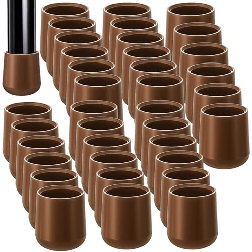 Image of Jetec 36 Pcs Brown Folding Chair Leg Caps, 1 Inch Round Protectors | Heavy-duty Plastic Glides, Non-marring Floor Protectors for Hardwood Tile Floors, Replacement Feet Tips, Round Tube Fit