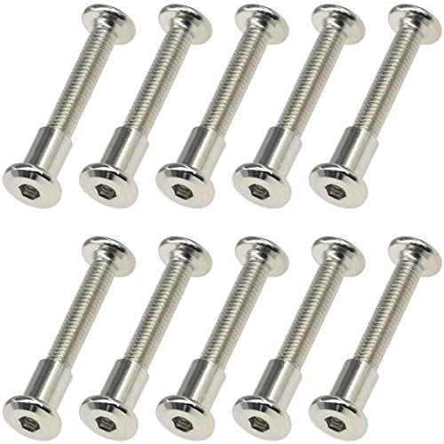 10 Sets M6*35 Hex Socket Furniture Pair-Locking Connection Screws Bolts Nuts (10), Silver