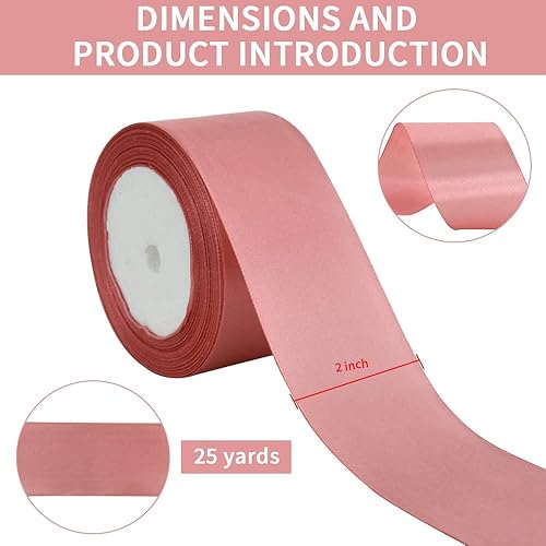 Miniatura 2 de TONIFUL Cinta de satén color oro rosa de 2 pulgadas de ancho de 2 pulgadas x 25 yardas de ancho, rollo de cintas de tela sólida para manualidades,