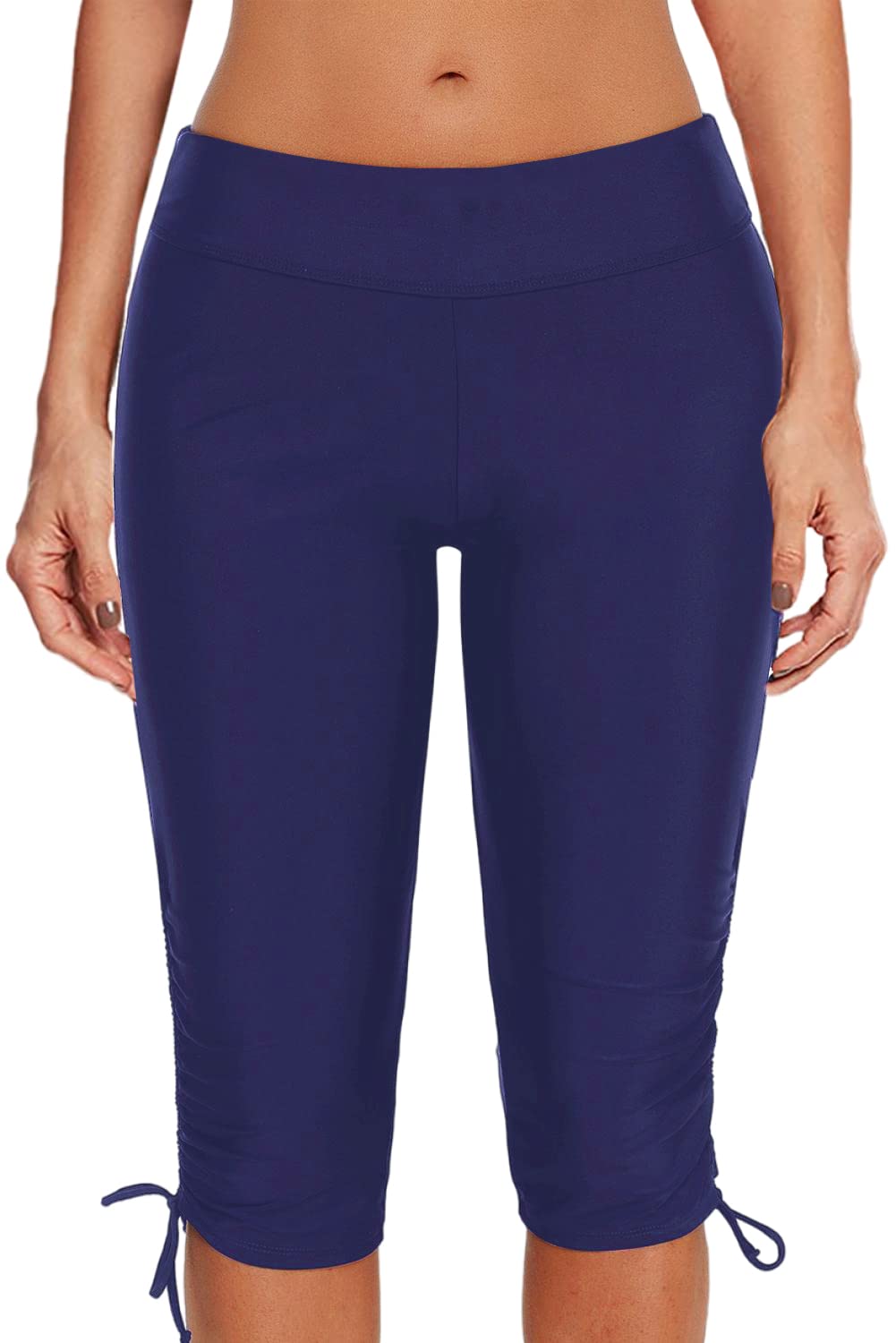 Women's Swim Pants Swimwear Capris - High Waisted Bathing Suit Bottoms Long Board Shorts Leggings, Navy(tie Side), X-Large-image-12