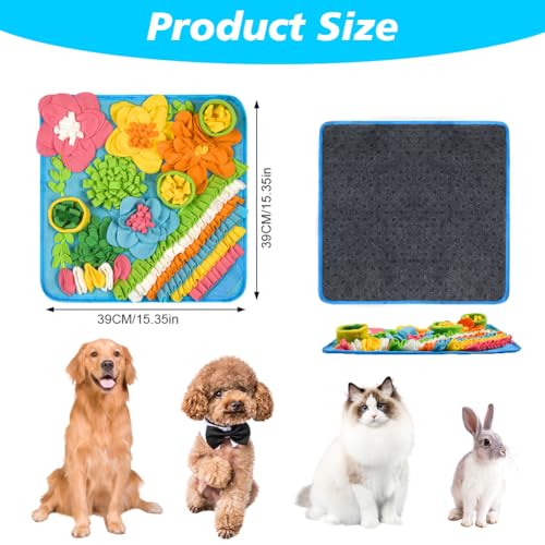 OSDUE Schnüffelteppich Hund, Futterschnüffel-Futtermatte, Hunde-Schnüffelmatte, Welpen-Trainingsmatte, Schnüffelspielzeug Interaktive Hundespielzeug, Hunde Spielteppich für Alle Hunderassen, 39 x 39CM