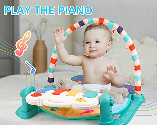 Baby Gym Play Mat, Kick And Play Piano Gym Mat For Infants, Tummy Time Mat Activity Center With Mirror For Newborn Toys 3-6-9 Months(Green) #TOP4